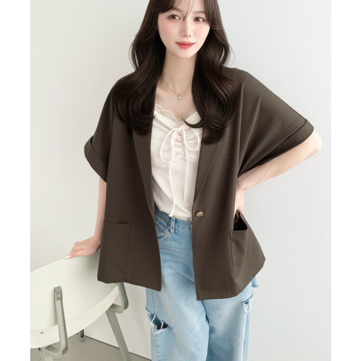 半袖テーラージャケット マットゴールド釦 | moment+ | 詳細画像24 