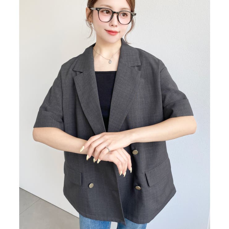 リネンタッチ半袖ダブルテーラージャケット | moment+ | 詳細画像12 