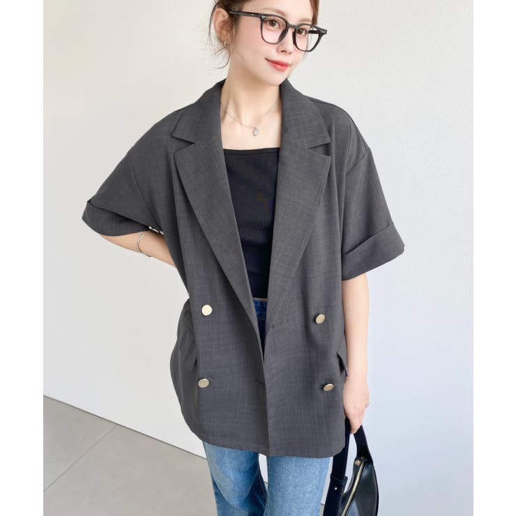 リネンタッチ半袖ダブルテーラージャケット | moment+ | 詳細画像13 