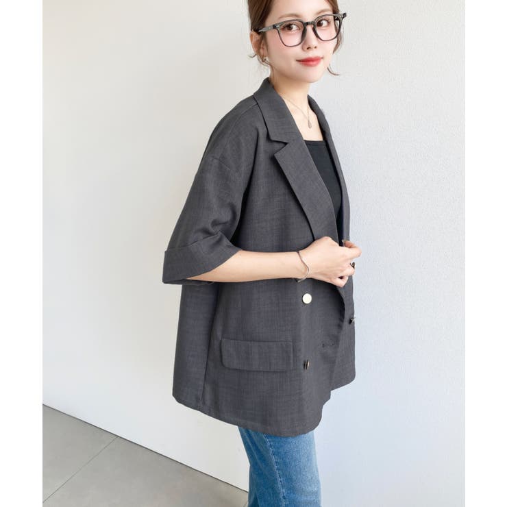 リネンタッチ半袖ダブルテーラージャケット | moment+ | 詳細画像14 