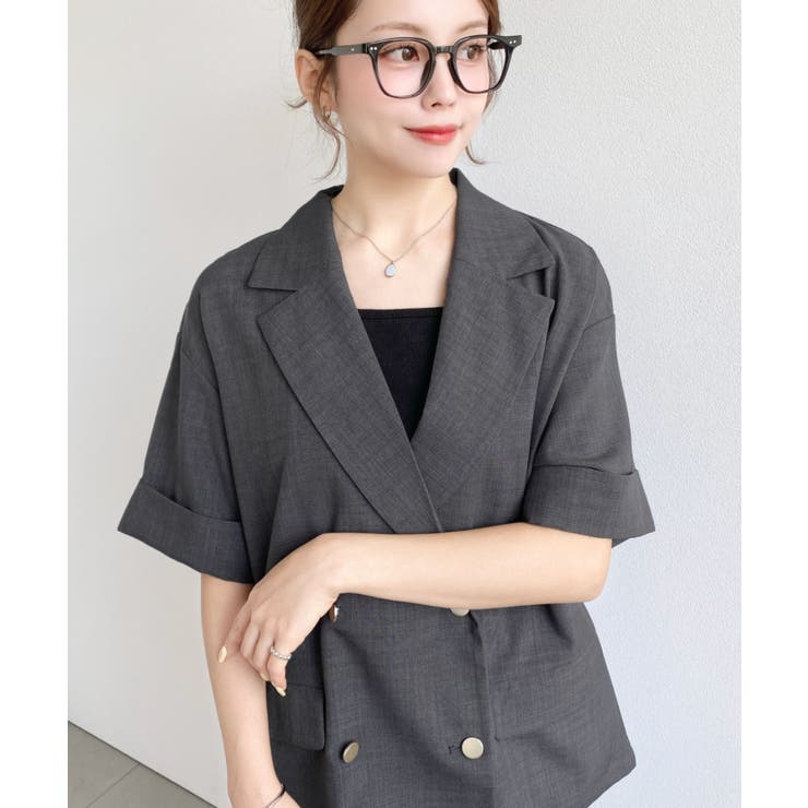 リネンタッチ半袖ダブルテーラージャケット | moment+ | 詳細画像15 