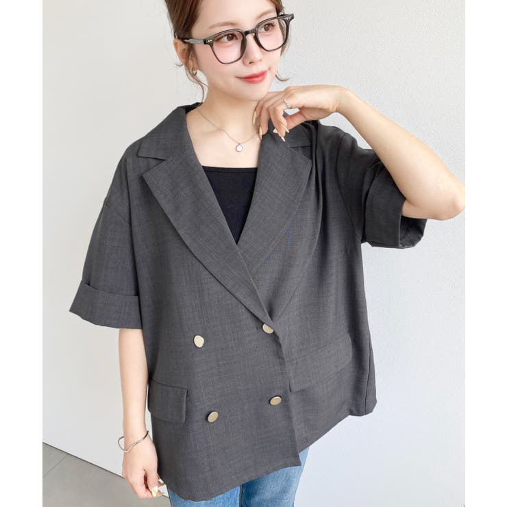 リネンタッチ半袖ダブルテーラージャケット | moment+ | 詳細画像16 