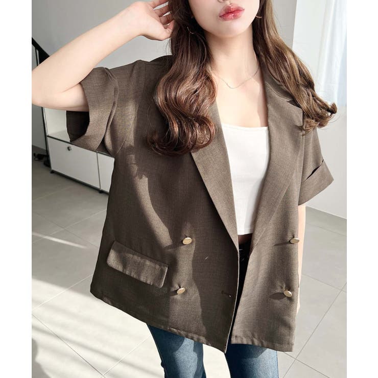 リネンタッチ半袖ダブルテーラージャケット | moment+ | 詳細画像17 