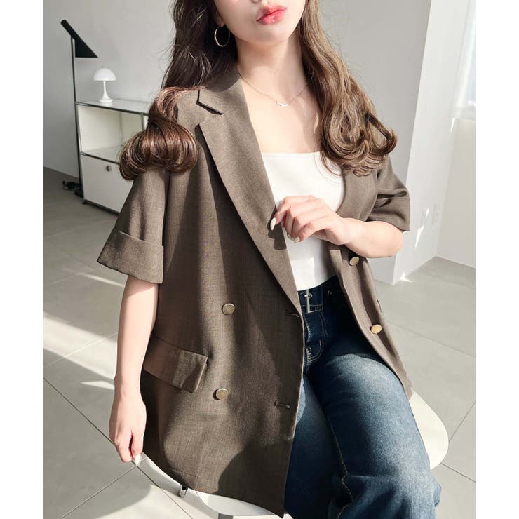 リネンタッチ半袖ダブルテーラージャケット | moment+ | 詳細画像19 