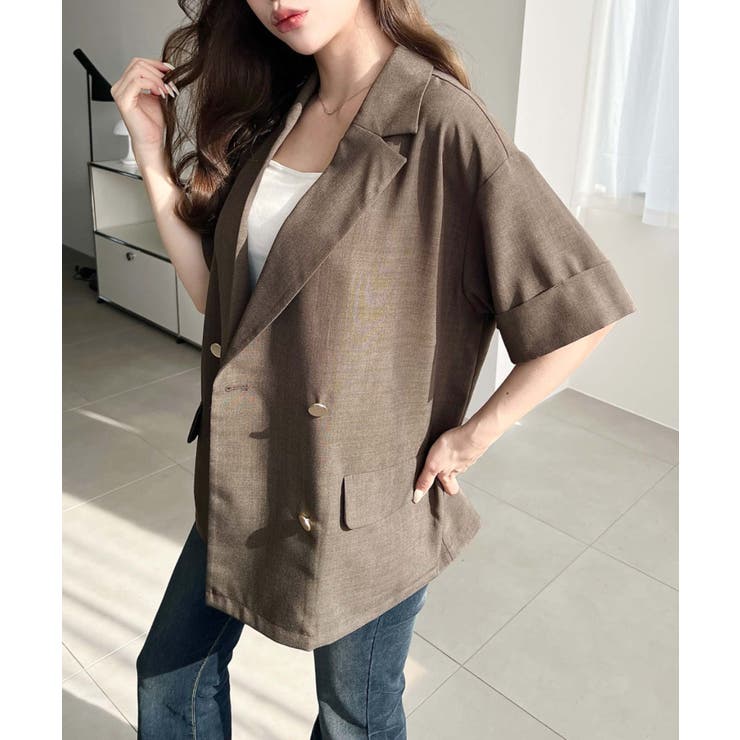 リネンタッチ半袖ダブルテーラージャケット | moment+ | 詳細画像20 