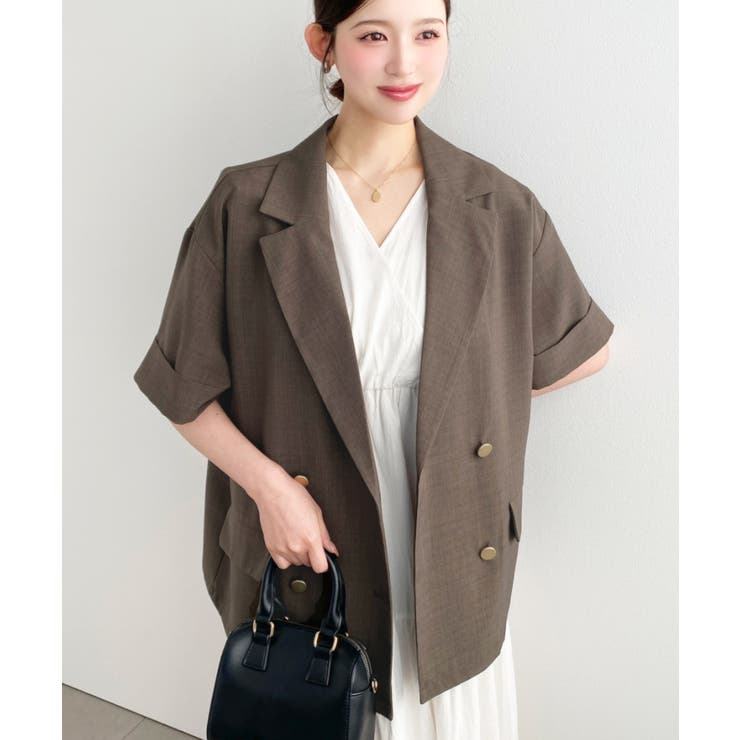 リネンタッチ半袖ダブルテーラージャケット | moment+ | 詳細画像28 