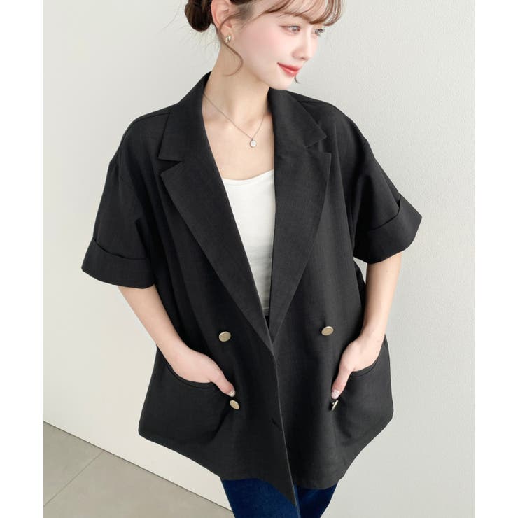 リネンタッチ半袖ダブルテーラージャケット | moment+ | 詳細画像3 