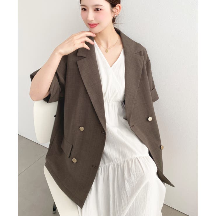 リネンタッチ半袖ダブルテーラージャケット | moment+ | 詳細画像30 