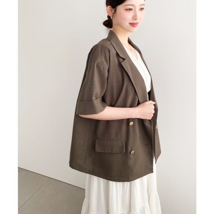 リネンタッチ半袖ダブルテーラージャケット | moment+ | 詳細画像31 