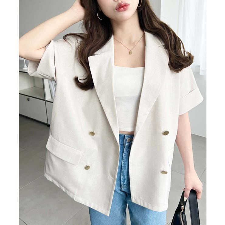 リネンタッチ半袖ダブルテーラージャケット | moment+ | 詳細画像32 