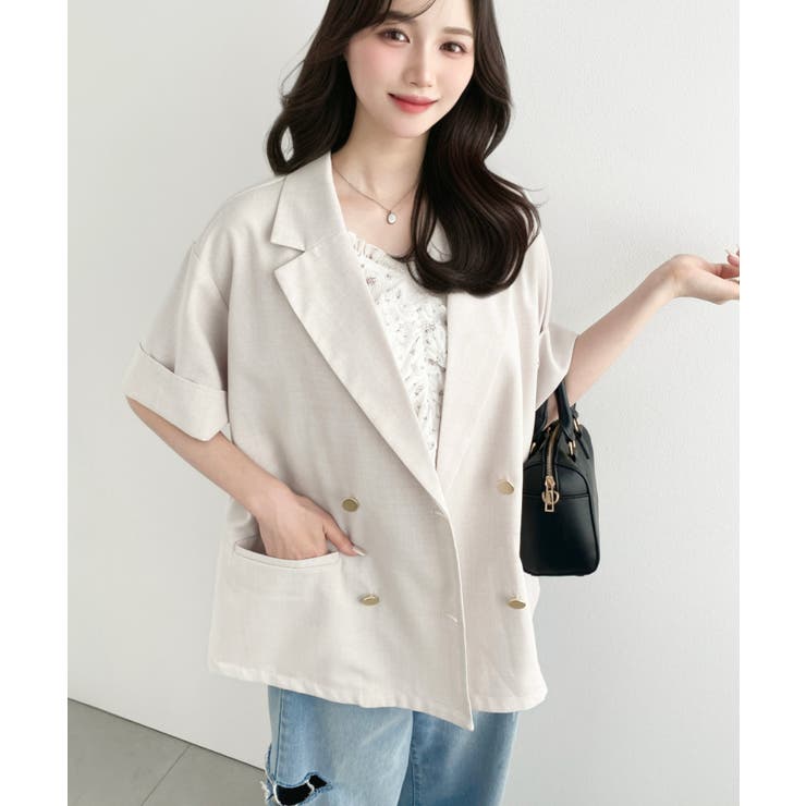 リネンタッチ半袖ダブルテーラージャケット | moment+ | 詳細画像37 