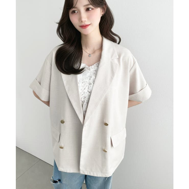 リネンタッチ半袖ダブルテーラージャケット | moment+ | 詳細画像38 