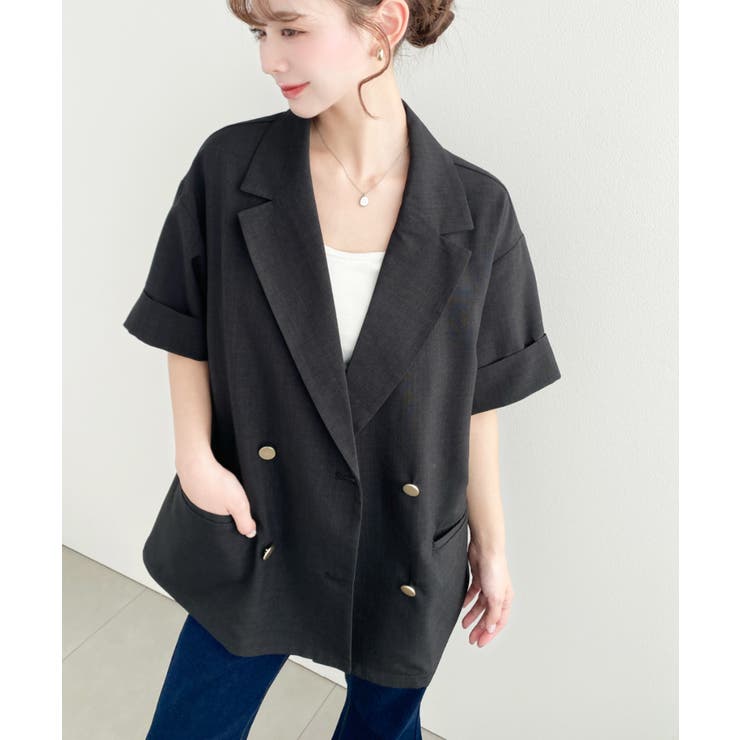 リネンタッチ半袖ダブルテーラージャケット | moment+ | 詳細画像4 