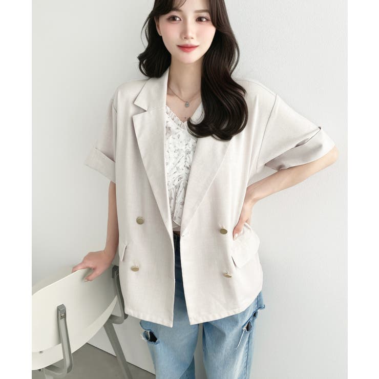 リネンタッチ半袖ダブルテーラージャケット | moment+ | 詳細画像40 