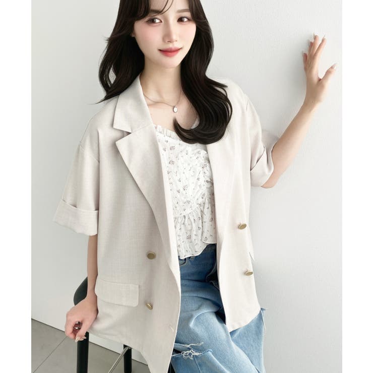 リネンタッチ半袖ダブルテーラージャケット | moment+ | 詳細画像41 