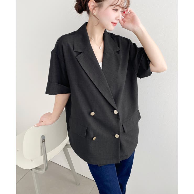 リネンタッチ半袖ダブルテーラージャケット | moment+ | 詳細画像5 