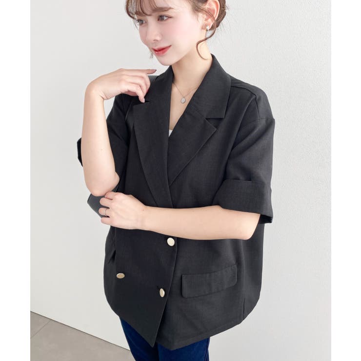 リネンタッチ半袖ダブルテーラージャケット | moment+ | 詳細画像6 