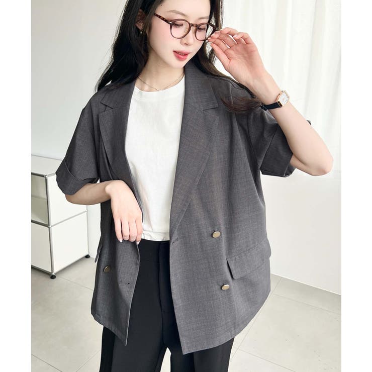 リネンタッチ半袖ダブルテーラージャケット | moment+ | 詳細画像7 