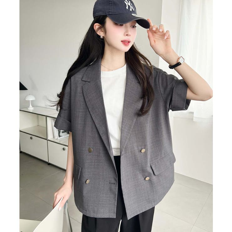 リネンタッチ半袖ダブルテーラージャケット | moment+ | 詳細画像9 