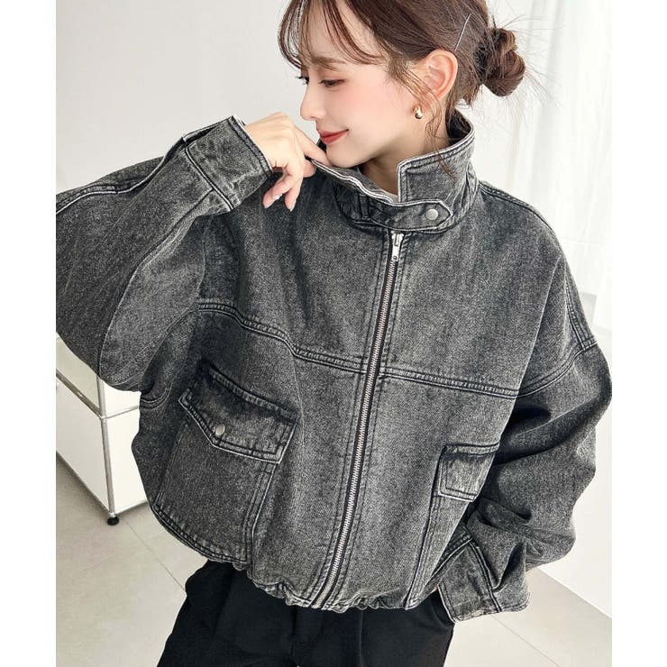 ブラック | デニムショートブルゾン ヘビーウエイト | moment+