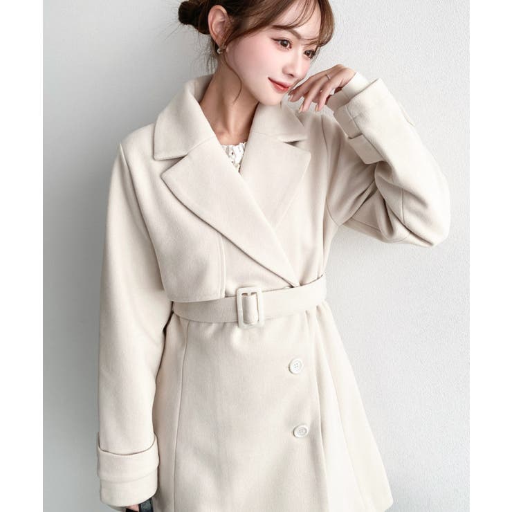 ＼ウエストベルト付き◎／ミドル丈ウエストシェイプフレアコートニットメルトン | moment+ | 詳細画像2 