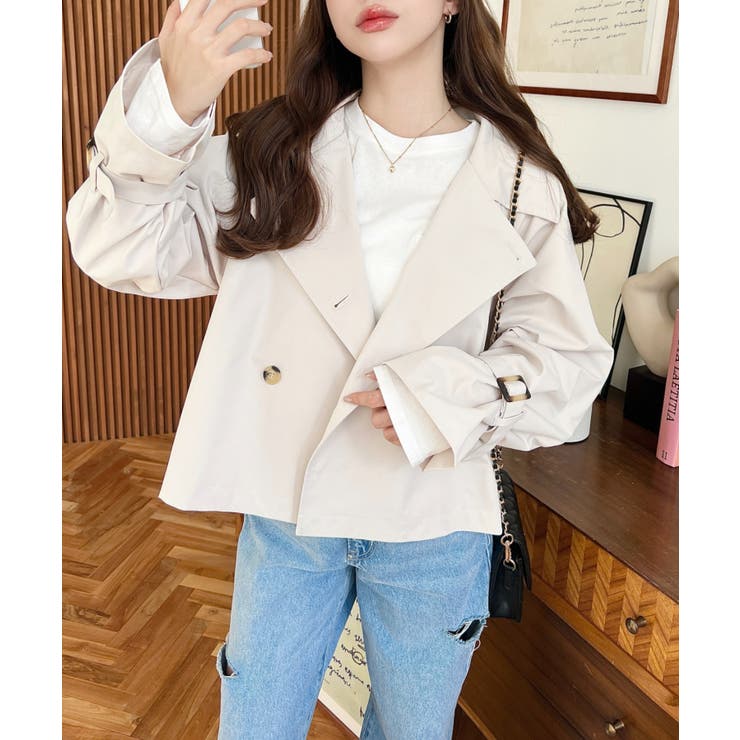 コットンライクツイルキャンディスリーブショートトレンチ | moment+ | 詳細画像10 