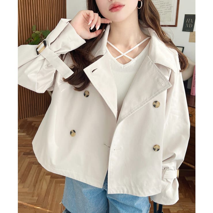 コットンライクツイルキャンディスリーブショートトレンチ | moment+ | 詳細画像2 