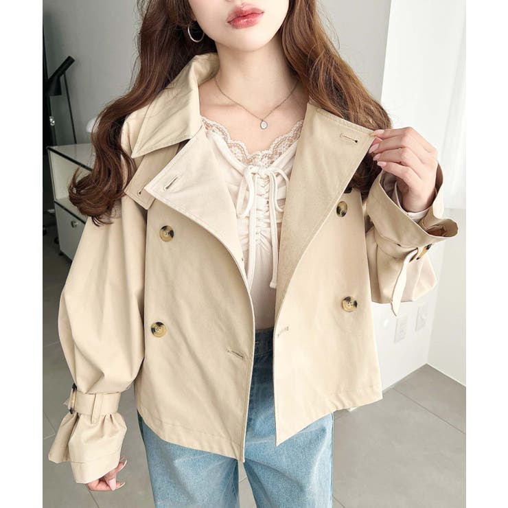 コットンライクツイルキャンディスリーブショートトレンチ | moment+ | 詳細画像29 