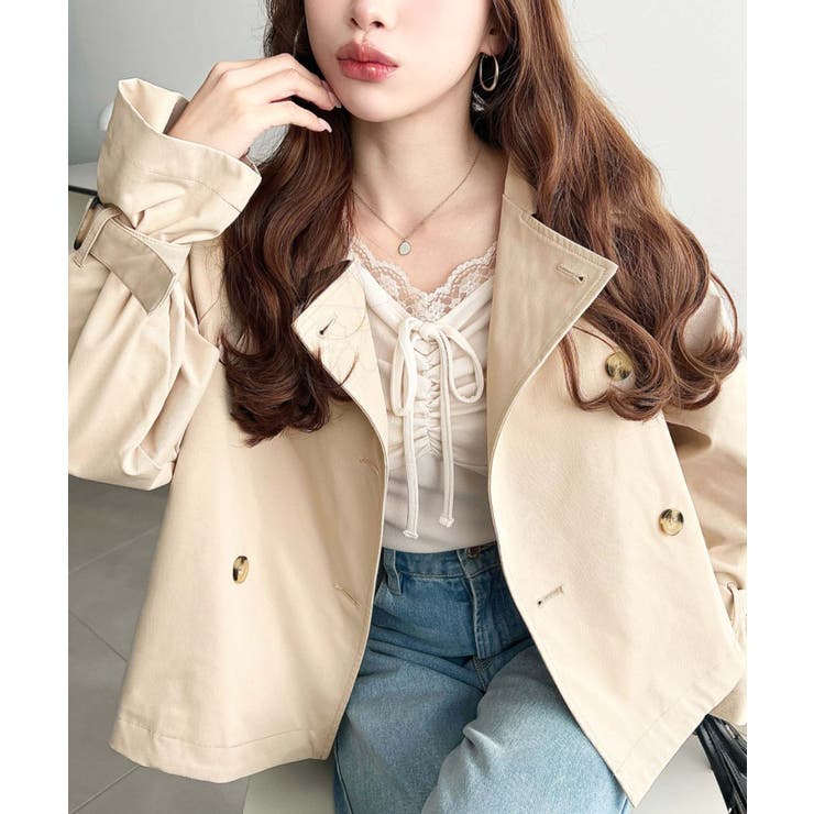 コットンライクツイルキャンディスリーブショートトレンチ | moment+ | 詳細画像30 