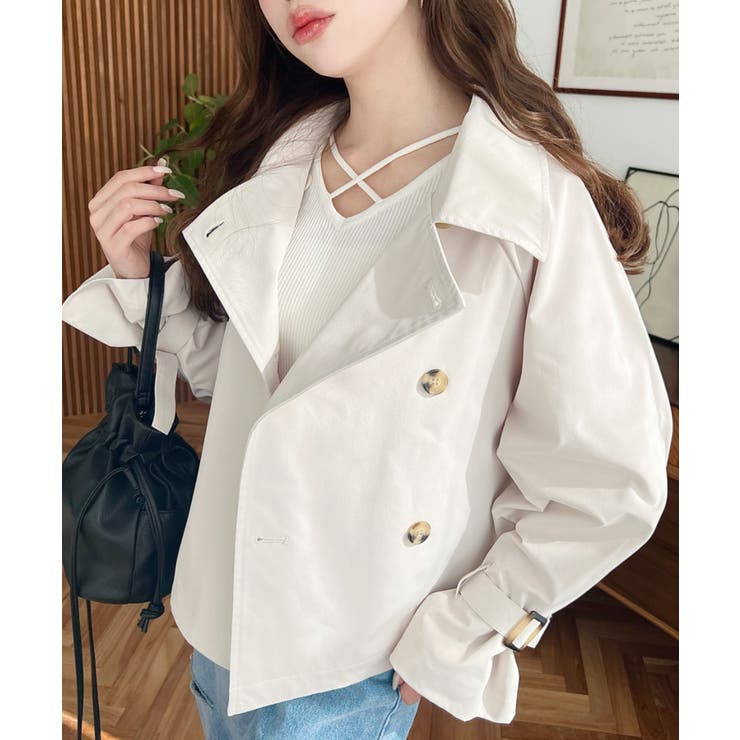 コットンライクツイルキャンディスリーブショートトレンチ | moment+ | 詳細画像4 