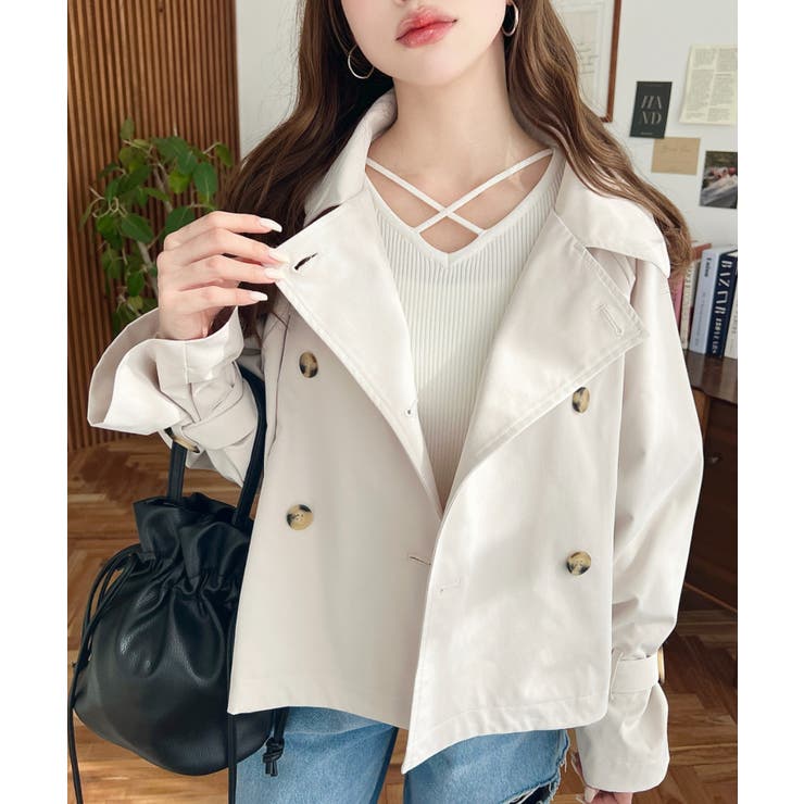 コットンライクツイルキャンディスリーブショートトレンチ | moment+ | 詳細画像5 