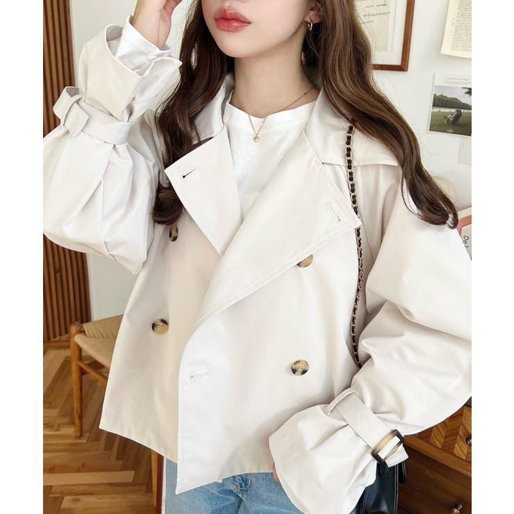 コットンライクツイルキャンディスリーブショートトレンチ | moment+ | 詳細画像6 