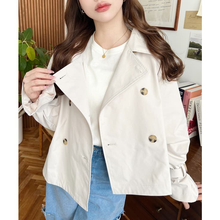 コットンライクツイルキャンディスリーブショートトレンチ | moment+ | 詳細画像7 