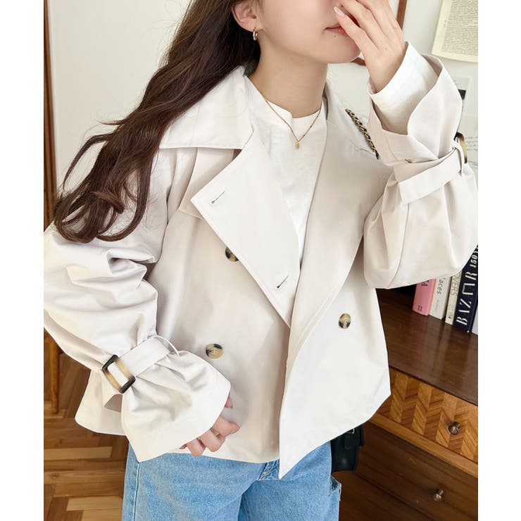 コットンライクツイルキャンディスリーブショートトレンチ | moment+ | 詳細画像9 