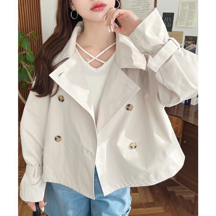 アイボリー | コットンライクツイルキャンディスリーブショートトレンチ | moment+