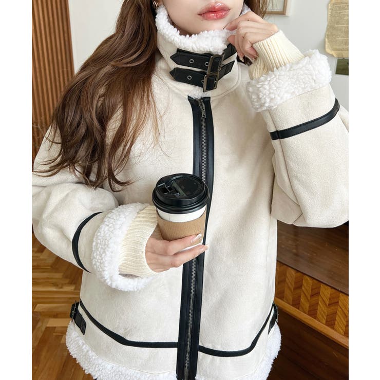 アイボリー | スエード×ボアフェイクムートンB-3ジャケットブルゾン | moment+