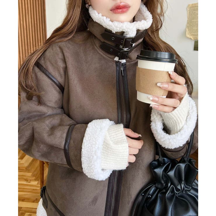 ブラウン | スエード×ボアフェイクムートンB-3ジャケットブルゾン | moment+