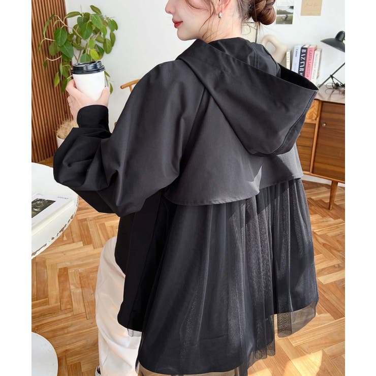 ブラック | バックチュールレイヤードマウンテンパーカー コットンライクツイル | moment+