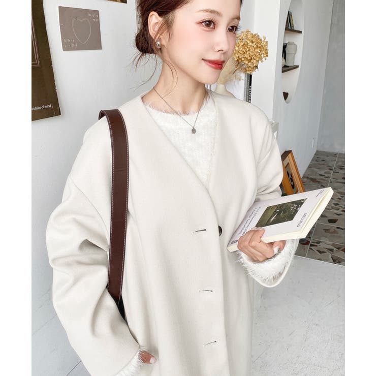 ニットメルトンノーカラーミドルコート | moment+ | 詳細画像10