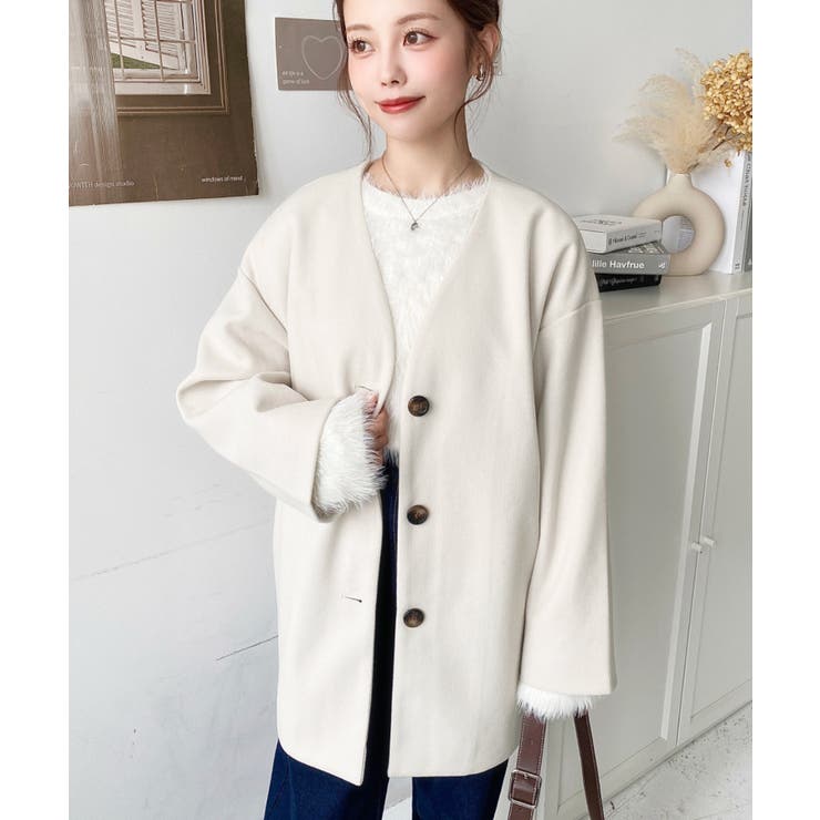 ニットメルトンノーカラーミドルコート | moment+ | 詳細画像11