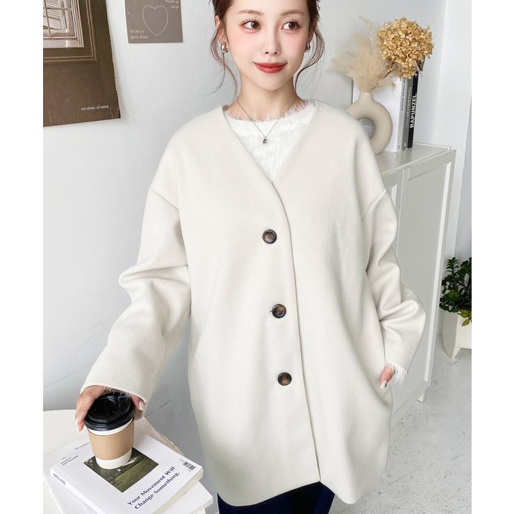 ニットメルトンノーカラーミドルコート | moment+ | 詳細画像12