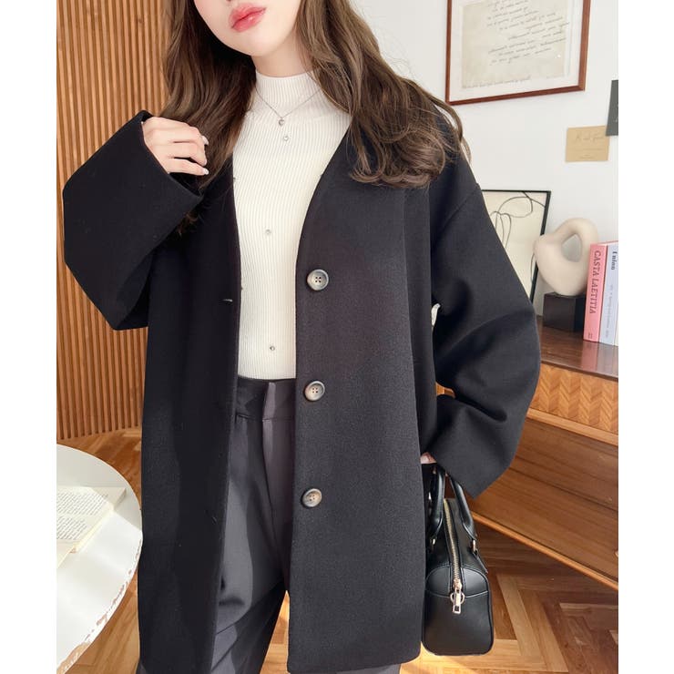 ニットメルトンノーカラーミドルコート | moment+ | 詳細画像15