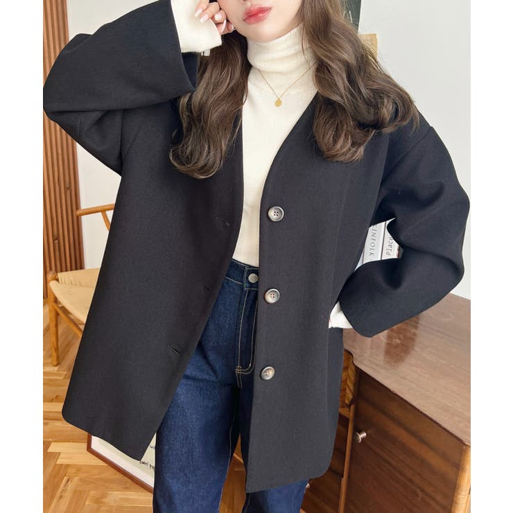 ニットメルトンノーカラーミドルコート | moment+ | 詳細画像16