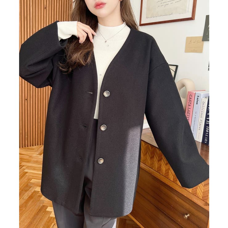 ニットメルトンノーカラーミドルコート | moment+ | 詳細画像17