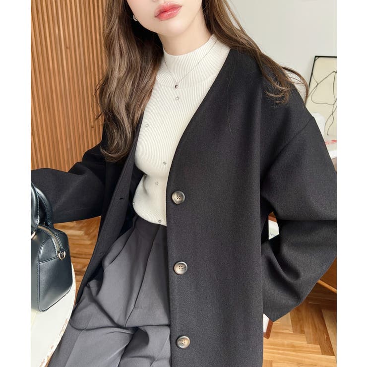 ニットメルトンノーカラーミドルコート | moment+ | 詳細画像18