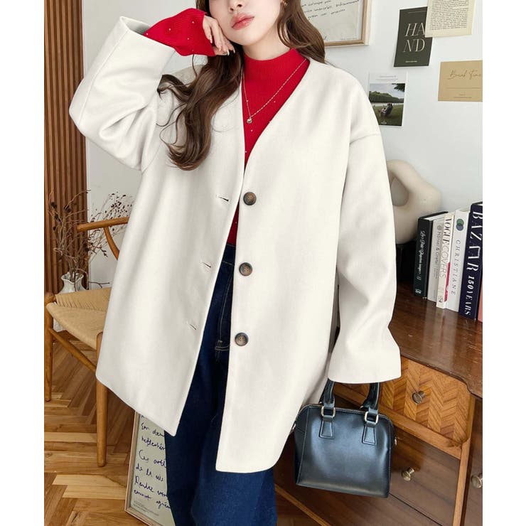 ニットメルトンノーカラーミドルコート | moment+ | 詳細画像2