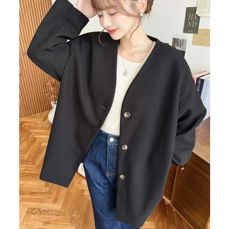 ニットメルトンノーカラーミドルコート | moment+ | 詳細画像20