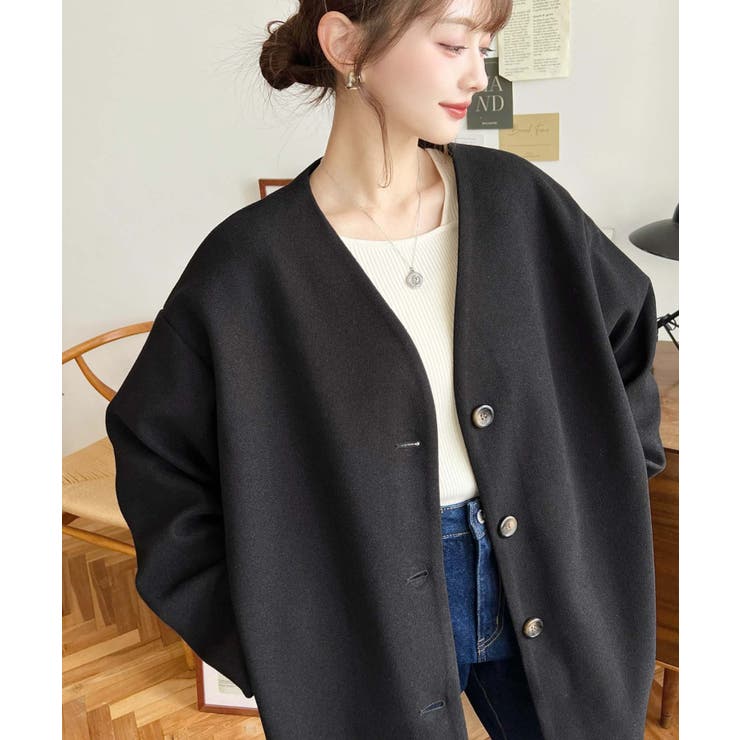 ニットメルトンノーカラーミドルコート | moment+ | 詳細画像21