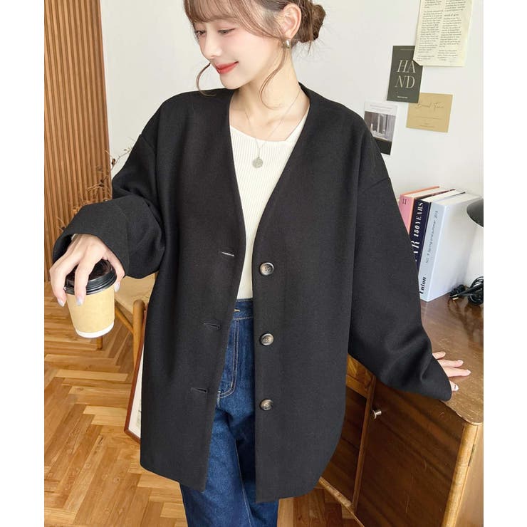 ニットメルトンノーカラーミドルコート | moment+ | 詳細画像22