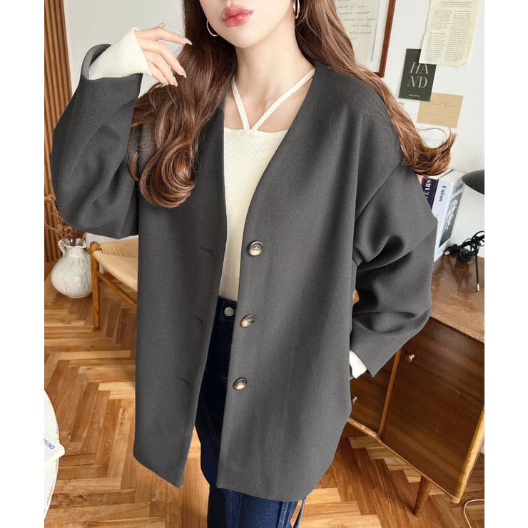 ニットメルトンノーカラーミドルコート | moment+ | 詳細画像25